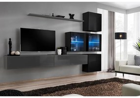 Obývacia stena Switch XIX Sklo +LED Grafit/čierna