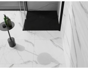 Mexen Stone+, štvorcová vanička z minerálneho kompozitu 70 x 70 cm, čierna, čierna krytka, 44707070-B