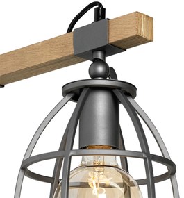 Priemyselná nástenná lampa tmavosivá s dreveným nastaviteľným - Arthur