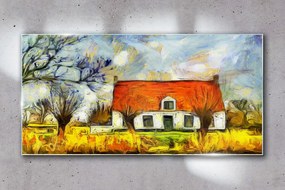 Skleneny obraz Abstrakcia dediny dom strom