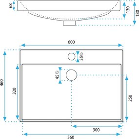 Zápustné umývadlo Rea Mandy 60 cm biele