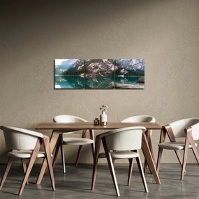 Obraz horského jazera (s hodinami) (90x30 cm)