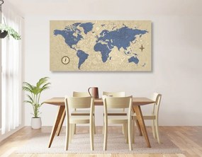 Obraz mapa sveta s kompasom v retro štýle - 120x60