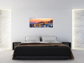 Obraz - Santorini pri zotmení (120x50 cm)