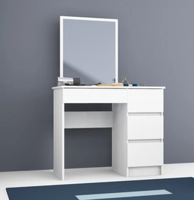 Kozmetický stolík so zrkadlom T-6 90x50 cm biely pravý