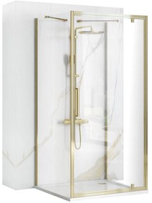Rea Rapid Swing, 3-stenový sprchovací kút 100 (dvere) x 80 (stena) x 80 (stena) x 195 cm, 6mm číre sklo, zlatý lesklý profil, KPL-09413