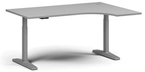 Výškovo nastaviteľný stôl, elektrický, 675-1325 mm, rohový pravý, doska 1600x1200 mm, sivá podnož, sivá