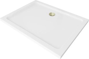 Mexen SLIM - Obdĺžniková sprchová vanička 120x90x5cm + zlatý sifón, biela, 40109012G