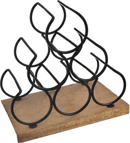 Drevený/kovový stojan na víno počet fliaš 6 Black – Orion