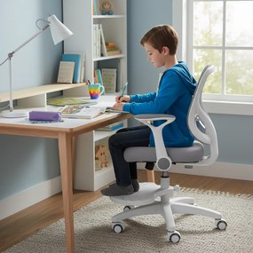 Detská rastúca stolička Neoseat JUNI 007 — látka, prateľný poťah, sivá