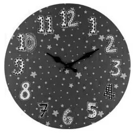 Detské nástenné hodiny Stars, 33 cm, sivá