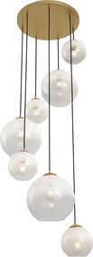 Hotelová elegantná závesná lampa mosadzná s bielym sklom okrúhla 7-svetiel - Misty
