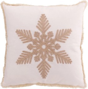 Béžovobiely vianočný vankúš so snehovou vločkou Snowflake – 45*45*15 cm