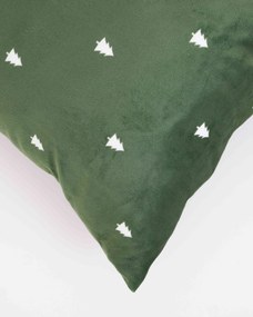 Vianočná obliečka na vankúšik Velvet 40 × 40 cm - Vločky a stromčeky zelený