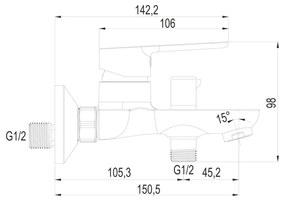 Mereo Mereo, Vaňová nástenná batéria, Zuna, s keramickým prepínačom, bez príslušenstva, chróm, MER-CB901A04Z