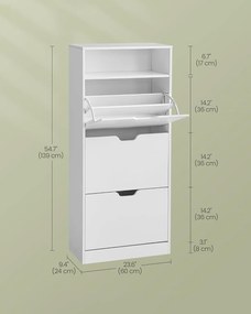 Skrinka na topánky s 3 dvierkami, botník, 24 x 60 x 139 cm, biela
