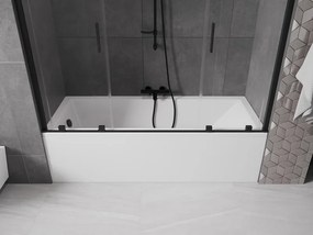 Mexen Velar Duo, 2-krídlová posuvná vaňová zástena 200 x 150 cm, 8mm číre sklo, čierny matný profil, 896-200-000-02-70