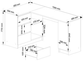 Rohový písací stôl B20 155 cm bílý/dub sonoma levý