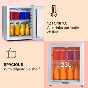 Klarstein Brooklyn 24, mini chladnička, so sklenenými dverami, LED osvetlenie, police