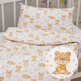 Biante Detské bavlnené posteľné obliečky do postieľky Sandra SA-524 Roztomilí medvedíkovia na bielom Do postieľky 90x120 a 40x60 cm