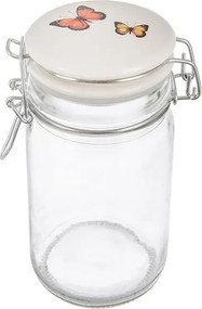 Sklenená dóza s keramickým viečkom a klipovým uzáverom JAR motýľ 0,25 l