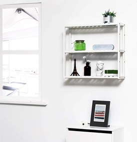 Bambusový 3-úrovňový regál, výškovo nastaviteľný, biela farba