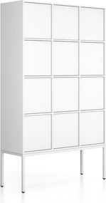 Kancelárska skriňa FRAME, biela podnož, 12x dvere, 1299 x 450 x 2185 mm, PUSH-lock, biela