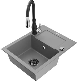 Mexen Enzo, 1-komorový granitový drez 576x465x174 mm a drezová batéria Savita, šedá, 6506-71-672601-70-B