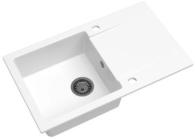 Sink Quality Ferrum, kuchynský granitový drez 770x450x190 mm + čierny sifón, biela, SKQ-FER.W.1KDO.XB