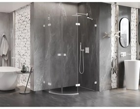 Mexen Lunar, pravý polkruhový sprchový kút 90 x 80 cm, 8mm číre sklo, biely profil, 833-090P-080L-20-00