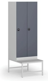 Šatníková skrinka s lavičkou, 2 oddiely, 1875 x 600 x 500/800 mm, demont, zámok s čítačkou RFID kariet, tmavosivé dvere