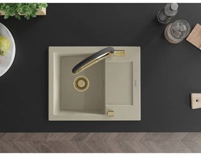 Mexen Enzo, granitový drez 576x465x174 mm, 1-komorový a drezová batéria Duo, béžová, 6506-69-671701-57-G