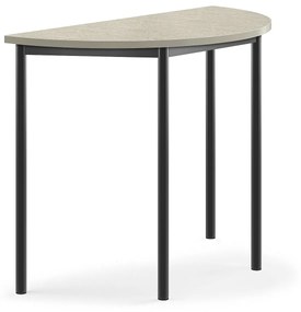 Stôl SONITUS, polkruh, 1200x600x900 mm, linoleum - svetlošedá, antracit