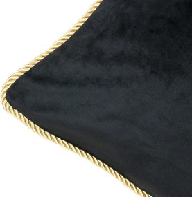 Čierny zamatový vankúš obšitý krúteným zlatým povrázkom Velvet black - 45*10*45cm