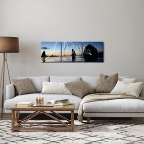 Obraz - pláž pri západe (s hodinami) (90x30 cm)