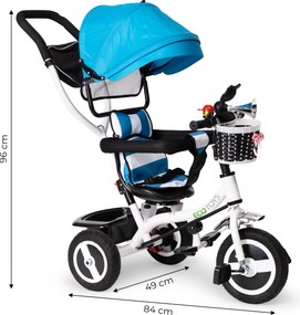 ECOTOYS detský trojkolový bicykel otočné sedadlo 360° odnímateľná strieška, gumené kolesá