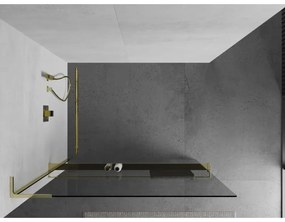Mexen Kioto+ L, sprchová zástena Walk-In s poličkou a vešiakom 80 x 200 cm, 8mm číre sklo, zlatý lesklý profil,800-080-123-50-00
