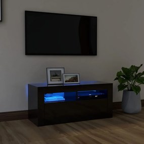 TV skrinka s LED svetlami lesklá čierna 90x35x40 cm