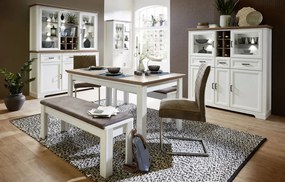 Nástavná vitrína s priehradkami Jasmin,bielená pínia/dub, s osvetlením