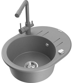 Mexen Kevin, drez granitový 586x458x190 mm, 1-komorový a šedá Duero batéria, šedá, 6517-71-671600-71