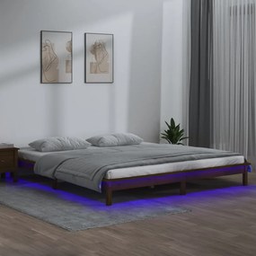 vidaXL Posteľný rám s LED medovohnedý 200x200 cm masívne drevo