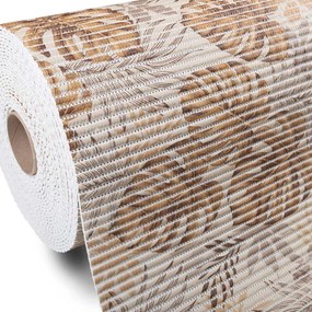 Kúpeľňová penová rohož / predložka PRO-045 Hnedo-béžové tropické listy - metráž šírka 65 cm