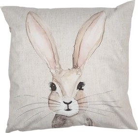 Béžová obliečka na vankúš s hlavou králika a kvetmi - 45*45cm