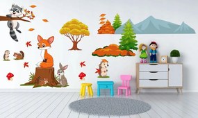 Veselá detská nálepka na stenu zvieratká na jeseň 100 x 240 cm