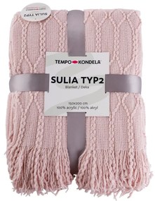 Tempo Kondela TEMPO-KONDELA SULIA TYP 2, pletená deka so strapcami, svetloružová, 150x200 cm