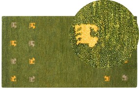 Vlnený koberec gabbeh 80 x 150 cm zelený YULAFI Beliani