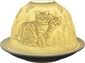 Biely porcelánový svietnik na čajovku mačička s mačiatkami Paollo - Ø 12*8 cm