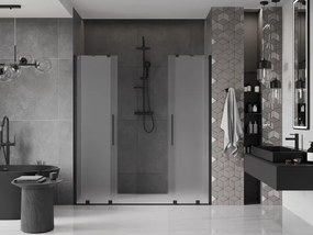 Mexen Velar Duo, posuvné sprchové dvere do otvoru 200 cm, 8mm sklo námraza, čierna matná, 871-200-000-32-70