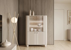 Vitrína Vesper 103 cm štvordverová - kašmír / čierne úchytky / guľaté nohy