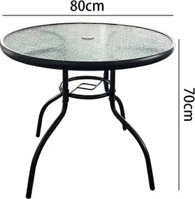TRENDIE Záhradný stolík so sklom 80 cm okrúhly